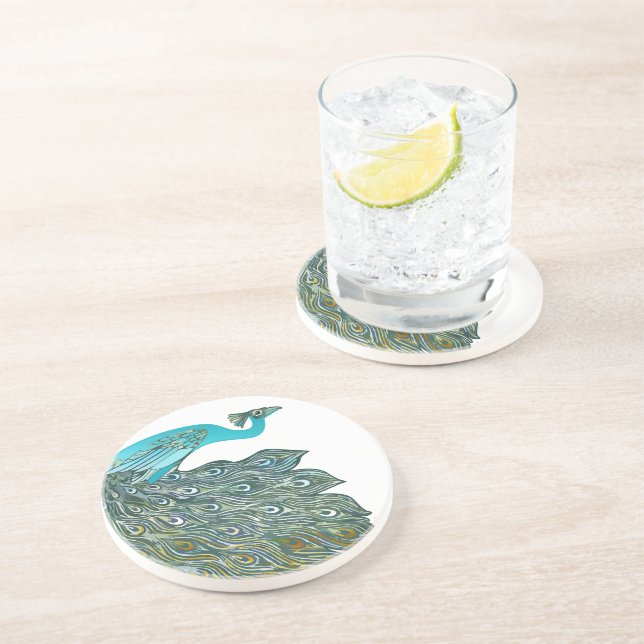 Posavasos De Arenisca Máquinas de calzado de pavo real (Lado)