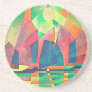 Posavasos De Arenisca Mar de Verde con basura abstracta cubista