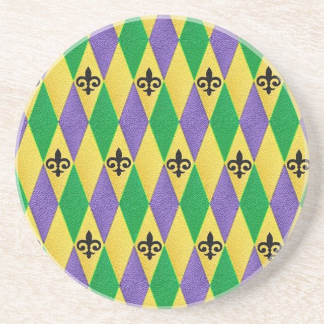 Posavasos De Arenisca Mardi Gras Harlequin Fleur De Lis (Frente)