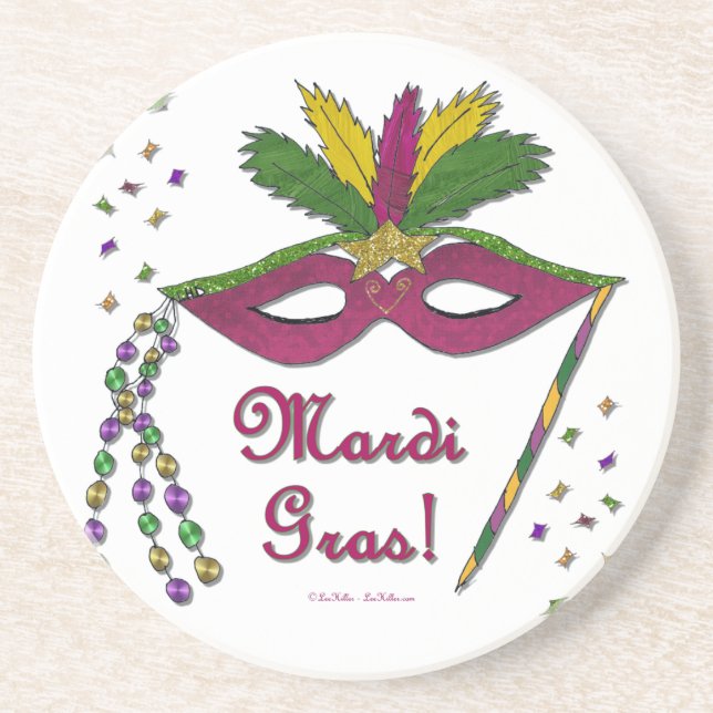 Posavasos De Arenisca Mardi Gras Mask Feather Beather (Frente)
