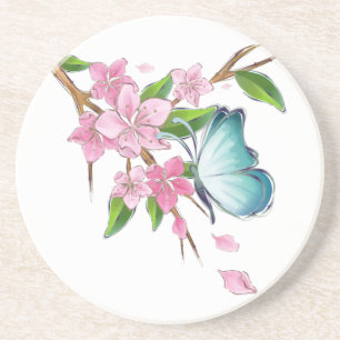 Posavasos De Arenisca Mariposa acuarela y flores