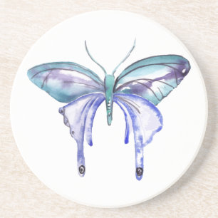 Posavasos De Arenisca mariposa azul añil púrpura acuarela