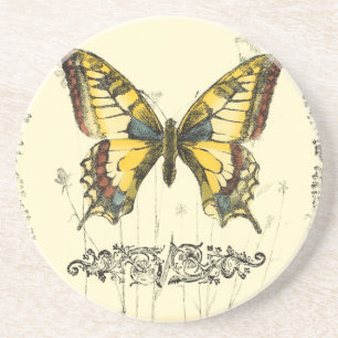 Posavasos De Arenisca Mariposa decorativa con flores silvestres