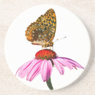 Posavasos De Arenisca Mariposa En La Conflor Púrpura