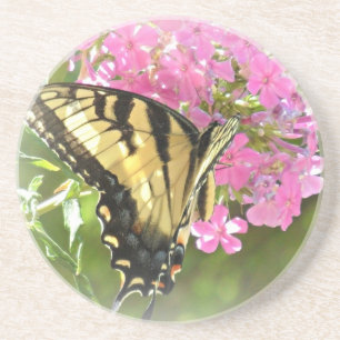 Posavasos De Arenisca Mariposa en las flores rosadas