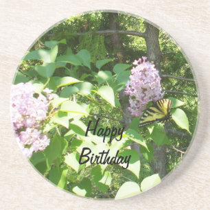 Posavasos De Arenisca Mariposa en un cumpleaños de Bush de lila
