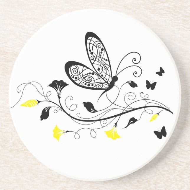 Posavasos De Arenisca Mariposas Black Lace 3 (Frente)