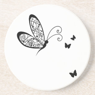 Posavasos De Arenisca Mariposas de encaje negro 1