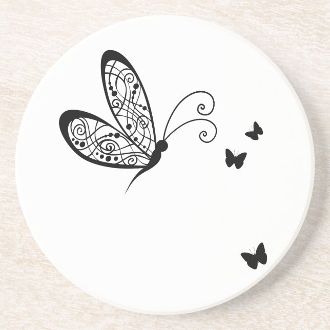Posavasos De Arenisca Mariposas de encaje negro 1 (Frente)