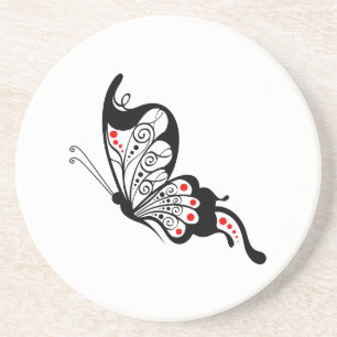 Posavasos De Arenisca Mariposas de encaje negro 2