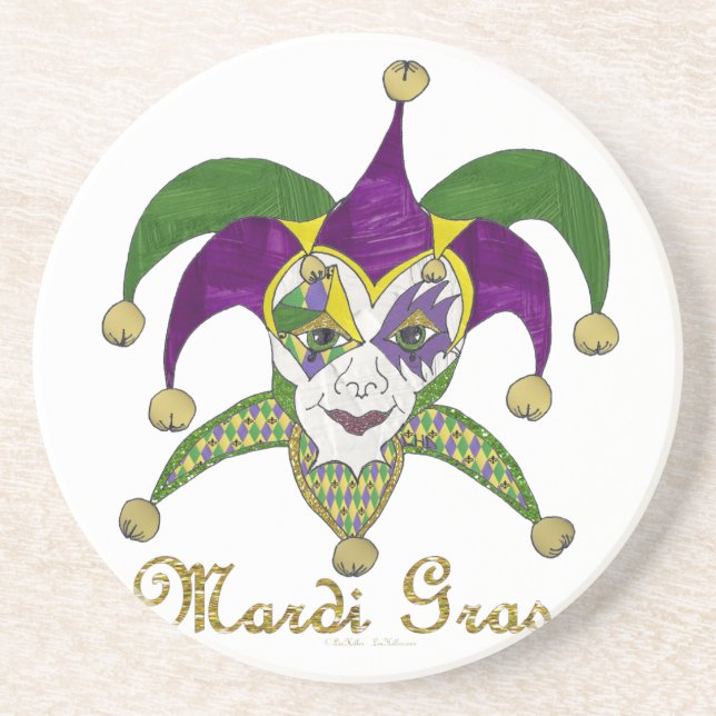 Posavasos De Arenisca Máscara colorida del Mardi Gras Jesters (Frente)
