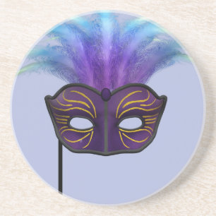 Posavasos De Arenisca Máscara de Carnaval de Purpura Disfrazada Arte de
