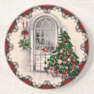 Posavasos De Arenisca Máster de ventanas navideñas vintage