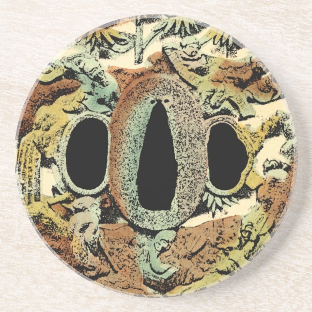 Posavasos De Arenisca Medallón asiático dorado por Vision Studio (Frente)