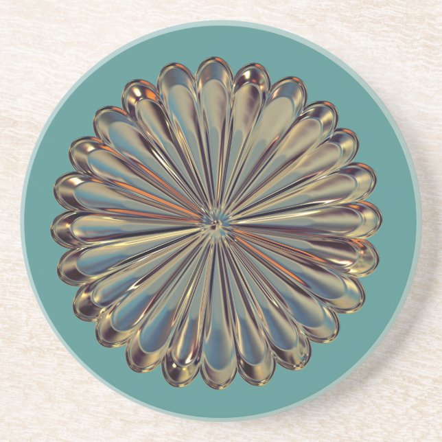 Posavasos De Arenisca Medallón de flores Art Deco de piedra (Frente)