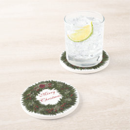 Posavasos De Arenisca Merry Christmas Wreath Coaster