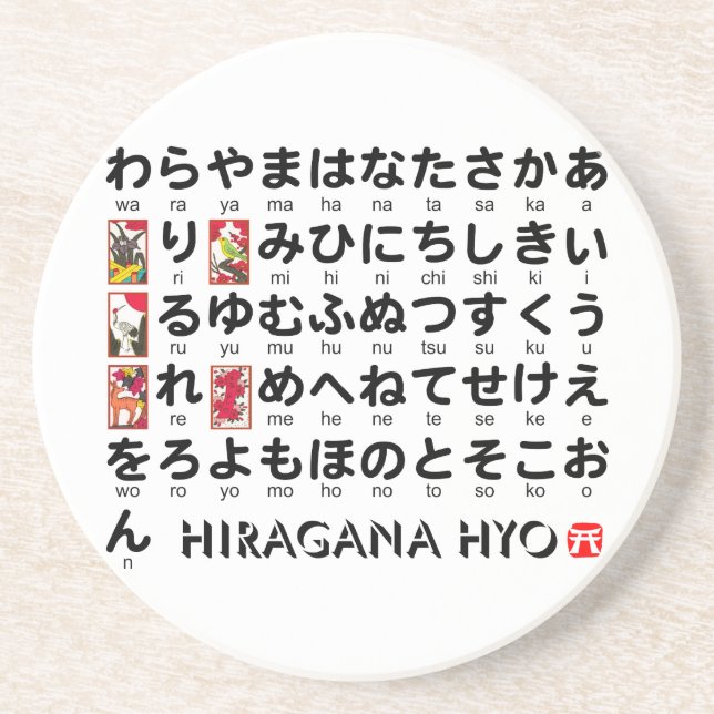 Posavasos De Arenisca Mesa Hiragana japonesa (Hanafuda) (Frente)