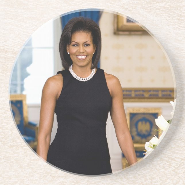 Posavasos De Arenisca Michelle Obama bebe una montaña rusa (Frente)