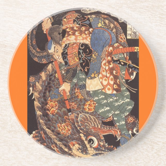 Posavasos De Arenisca Miyamoto Musashi que pinta C. 1800's (Frente)