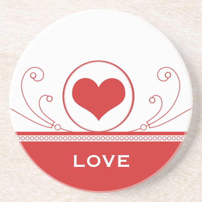 Posavasos De Arenisca Mod Heart Swirls Coaster, Red (Frente)