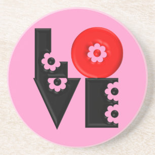 Posavasos De Arenisca Mod Pop Puffy Floral LOVE Square