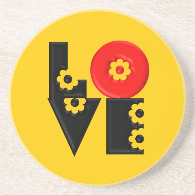 Posavasos De Arenisca Mod Pop Puffy Floral LOVE Square (Frente)