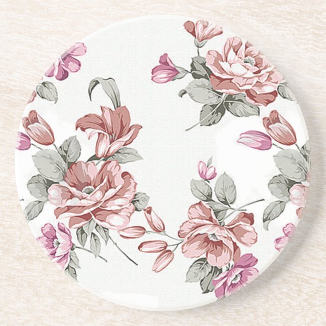 Posavasos De Arenisca Moda de época Shabby Girly Flowers (Frente)