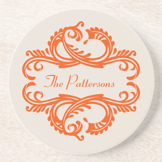 Posavasos De Arenisca Moda naranja Damask Coaster (Frente)