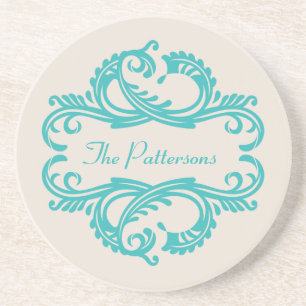 Posavasos De Arenisca Moda verde azulada Damask Coaster