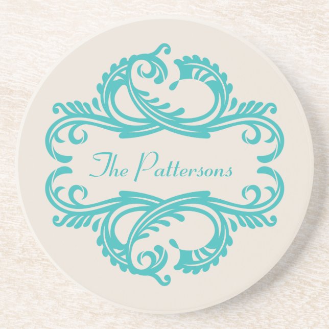 Posavasos De Arenisca Moda verde azulada Damask Coaster (Frente)