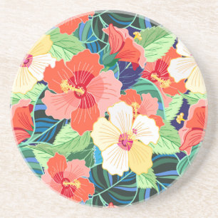 Posavasos De Arenisca Modelo colorido del hibisco