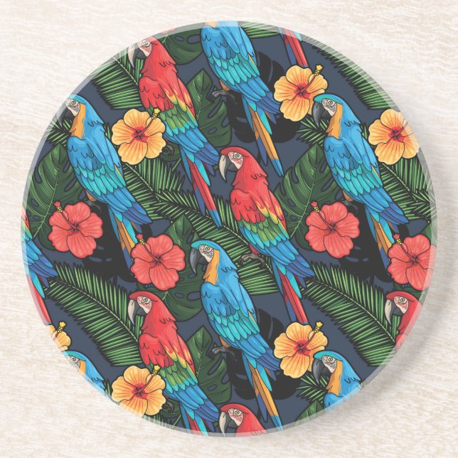 Posavasos De Arenisca Modelo del Macaw y del hibisco (Frente)