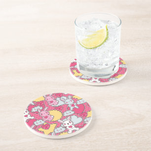 Posavasos De Arenisca Modelo del niño de Kawaii con Doodles lindos