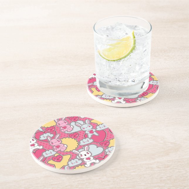 Posavasos De Arenisca Modelo del niño de Kawaii con Doodles lindos (Lado)