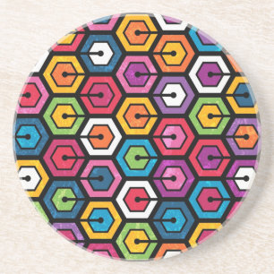 Posavasos De Arenisca Modelo geométrico colorido con hexágonos