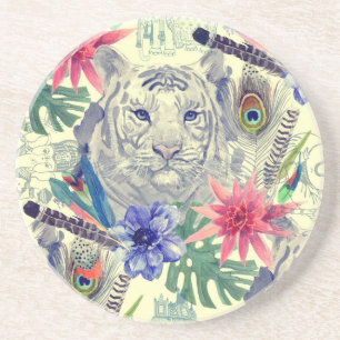 Posavasos De Arenisca Modelo indio del tigre del estilo del vintage