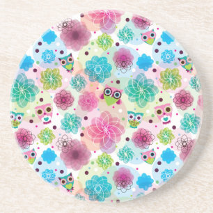 Posavasos De Arenisca Modelo lindo del fondo del búho de la flor