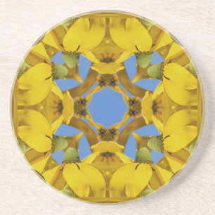 Posavasos De Arenisca Monasterio floral de Kaleidoscopio amarillo