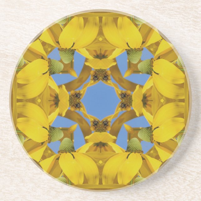 Posavasos De Arenisca Monasterio floral de Kaleidoscopio amarillo (Frente)