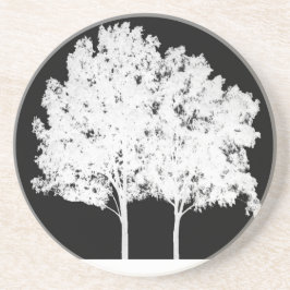 Posavasos De Arenisca Monastre de árbol blanco y negro