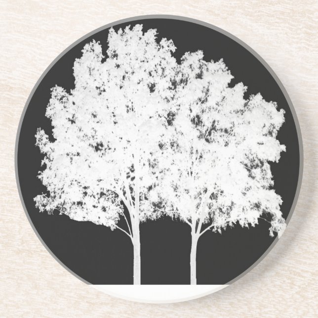 Posavasos De Arenisca Monastre de árbol blanco y negro (Frente)