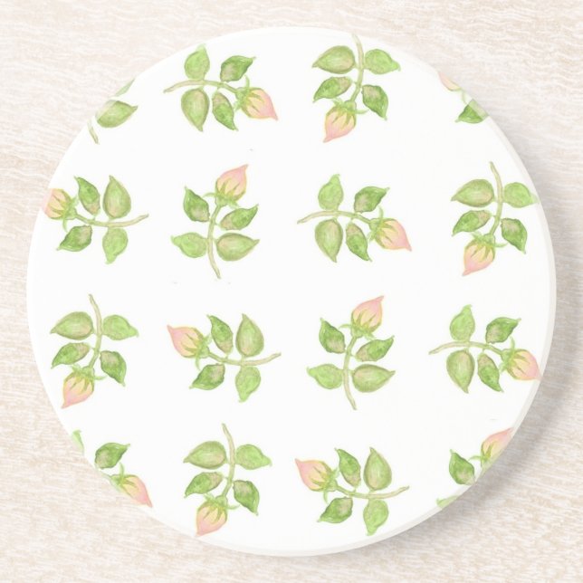 Posavasos De Arenisca Monastre rosa y blanca de impresión mini Rosebud (Frente)