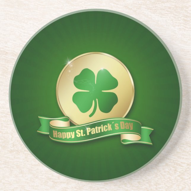Posavasos De Arenisca Moneda de San Patricio Shamrock (Frente)