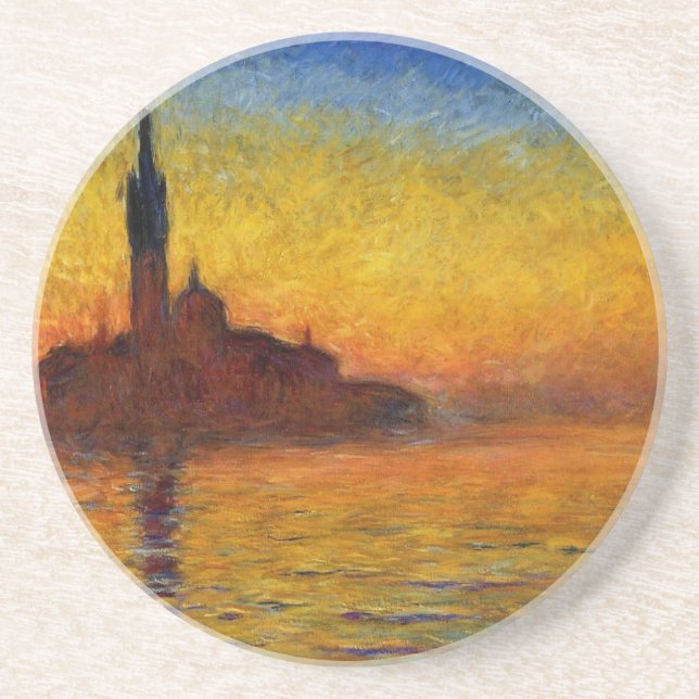 Posavasos De Arenisca Monet Sunset Venecia Colorido Impresionismo Arte (Frente)