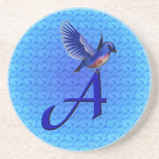 Posavasos De Arenisca Monograma A inicial de Bluebird (Frente)