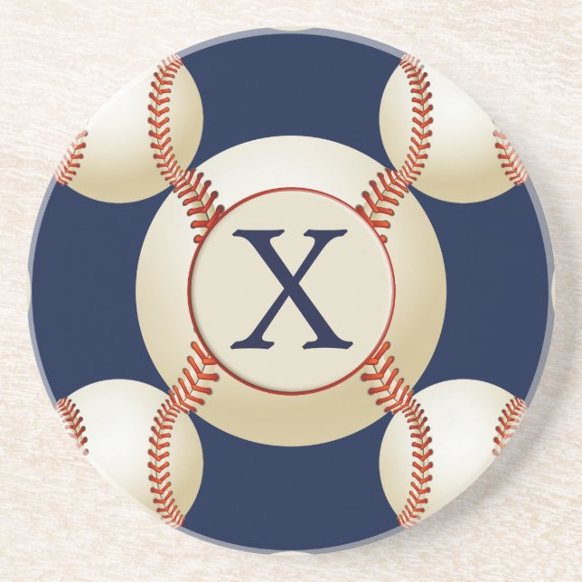Posavasos De Arenisca Monograma Bolas de Béisbol Patrón deportivo (Frente)