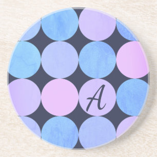 Posavasos De Arenisca Monograma de círculos azul morado y rosado