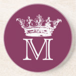 Posavasos De Arenisca Monograma de la corona de cosecha de vintage<br><div class="desc">Grabado de corona vintage en blanco. Introduzca su texto inicial o de otro tipo para personalizar. Se puede cambiar el color de fondo.</div>