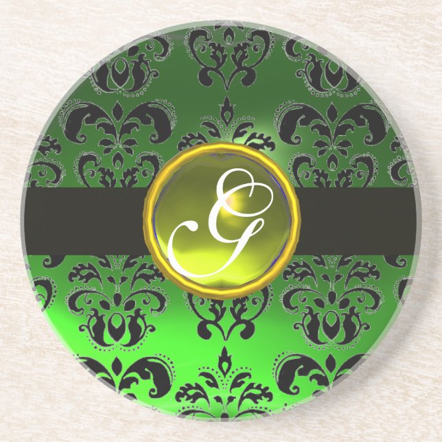 Posavasos De Arenisca Monograma de Topaz Amarillo NEGRO Y VERDE (Frente)