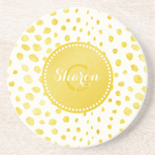 Posavasos De Arenisca Monograma estampado en falso brillo de oro chic gu